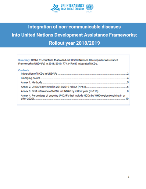 Integration of NCDs into UNSDCFs: Rollout year 2018/2019