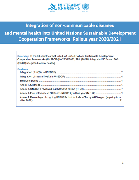 Integration of NCDs and mental health into UNSDCFs: Rollout year 2020/2021