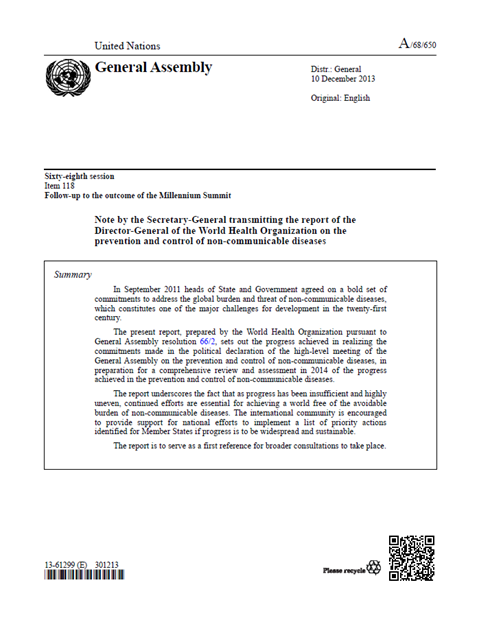 2013 Note by the Secretary-General on the prevention and control of NCDs