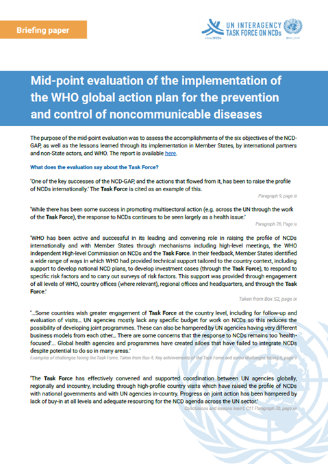 WHO NCD Global Action Plan evaluation - key messages on the Task Force