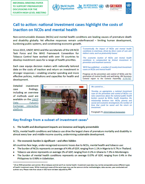 Call to Action: National NCD and mental health investment cases