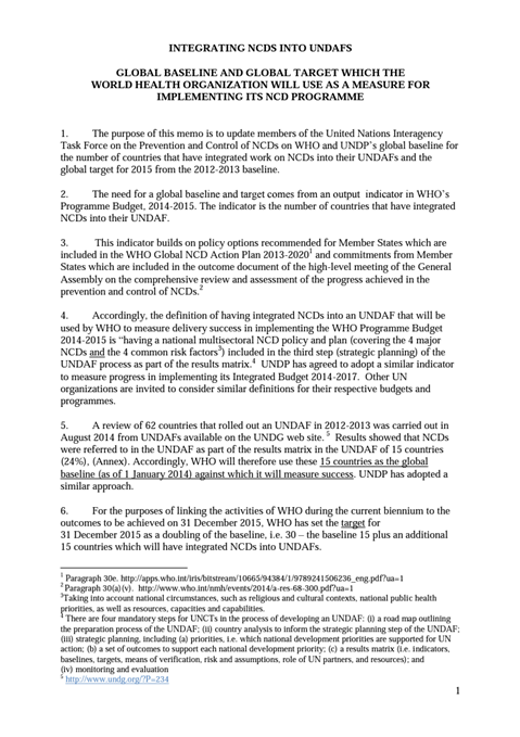 Integration of NCDs into UNSDCFs: Rollout years 2012/2013