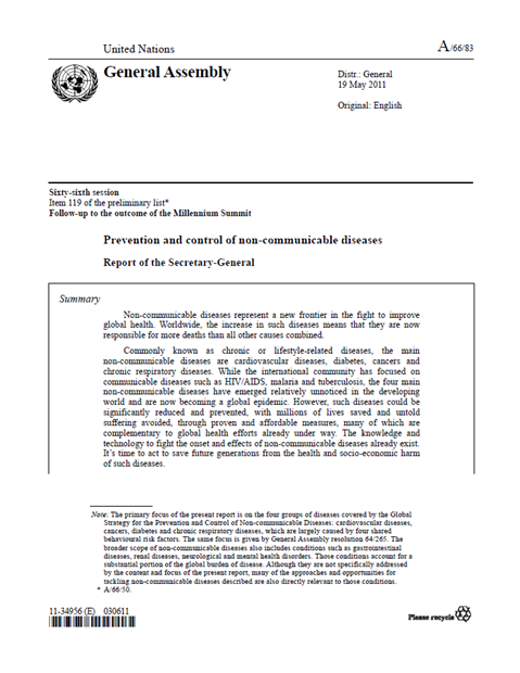 2011 Report of the Secretary-General on Prevention and control of NCDs