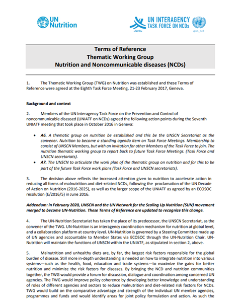 Thematic Working Group on Nutrition and NCDs