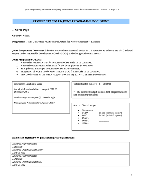 Revised Standard Joint Programme Document