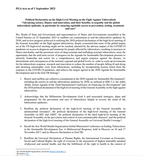 2023 Political declaration of the high-level meeting of the General Assembly on the fight against tuberculosis