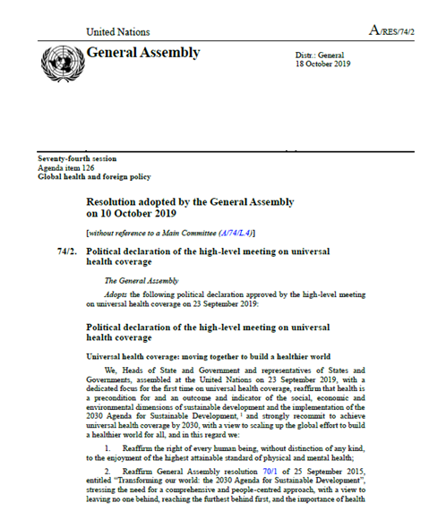 2019 UNGA Political Declaration on UHC
