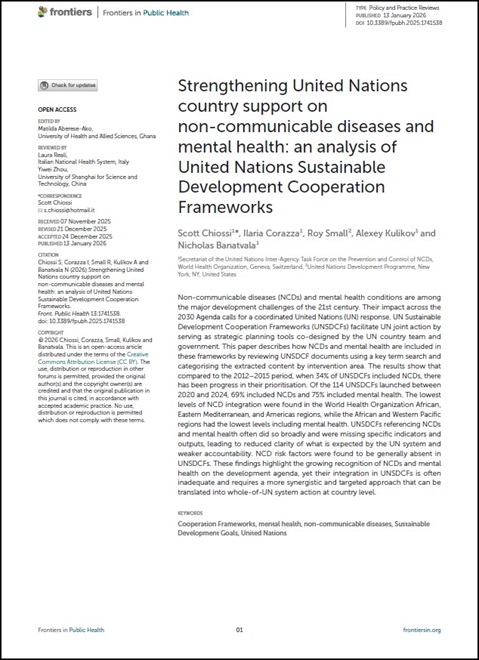 Strengthening country support on NCDs and mental health: analysis of UNSDCFs