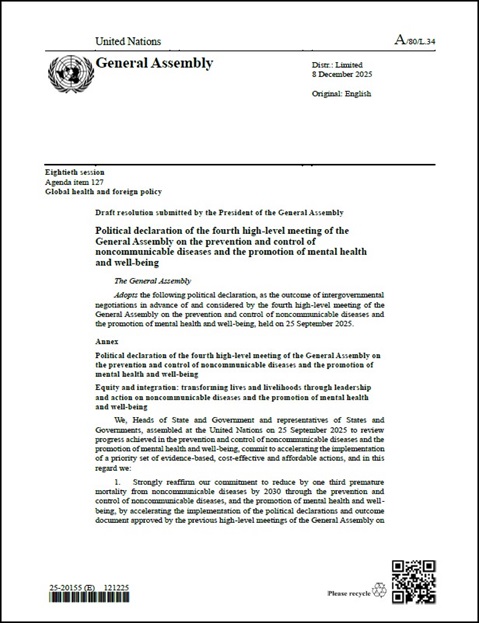 Political declaration of the 4th HLM on NCDs and mental health